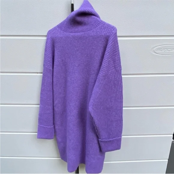 & Other Stories Oversized Turtleneck Knit Sweater Ribbed Alpaca Blend Purple - Picture 3 of 9